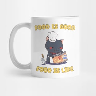 Food Is Good Food Is Life - Cute Chibi Chef Cat Mug